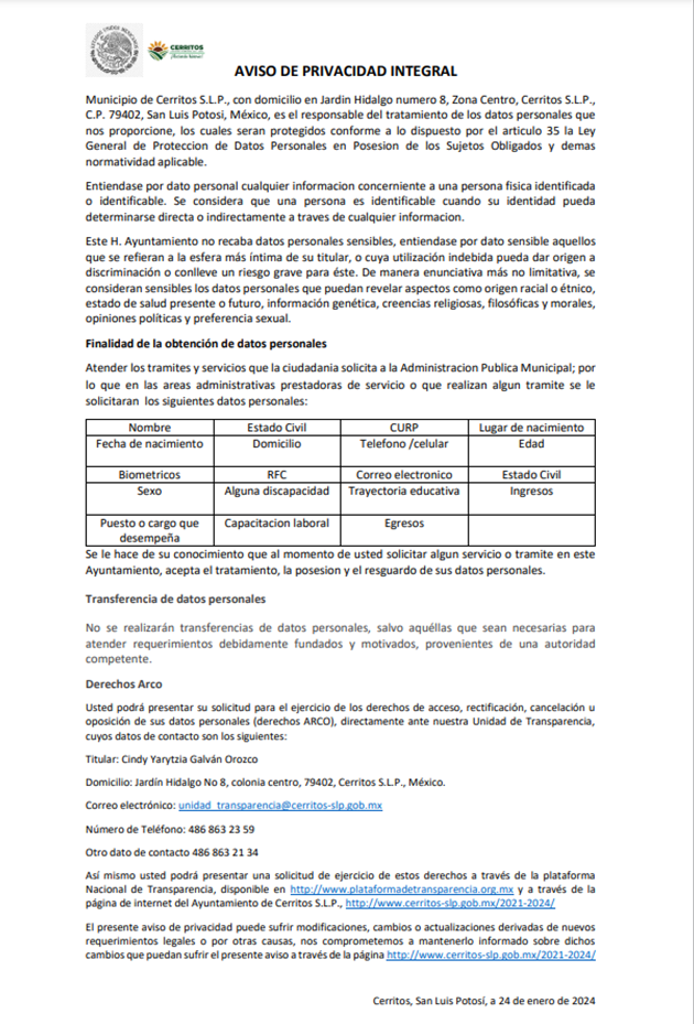 aviso de privacidad integral